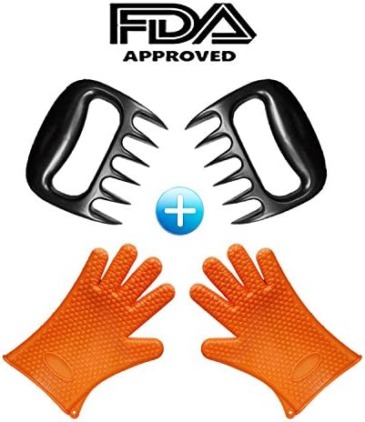 Fyoung Pulled Pork Claws, Meat Shredder (Upgraded Version) &amp; BBQ Gloves(Orange), Perfect Combination for Barbecue grill,Oven,Baking Supplies,Baking Pans