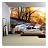 Panoramic Autumn Landscape with Country Road in Orange Tone. Nature Background - Removable Wall Mural | Self-Adhesive Large Wallpaper - 100x144 inches