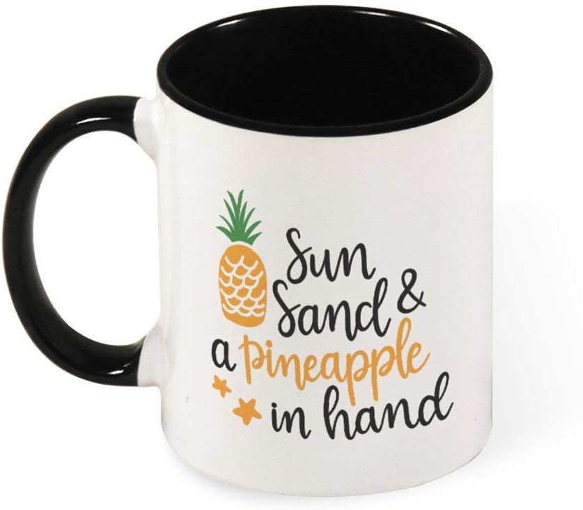 DKISEE Colorful Sun Sand And A Pinneaple In Hand Coffee Mug Novelty 11oz Ceramic Mug Cup Birthday Christmas Anniversary Gag Gifts Idea