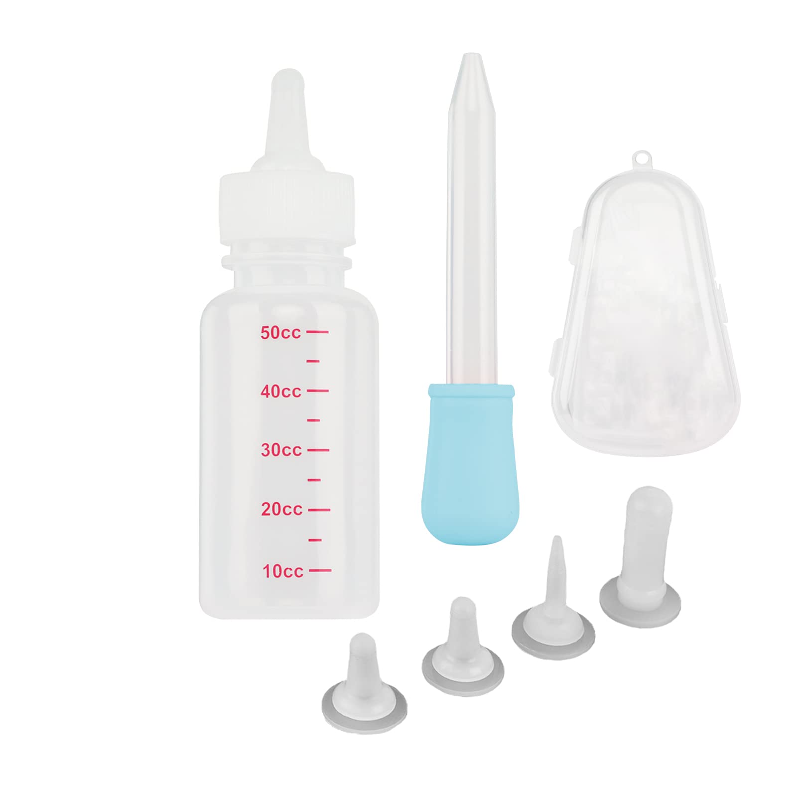 IBLUELOVER Pet Nursing Bottle Set Newborn Cat Dog Milk Feeding Bottle Puppy Kitten Milk Feeder Bottle Kit with 4 Replacement Nipples for Newborn Animals Dog Cat Rabbit Pup Squirrel Hamster,50ml