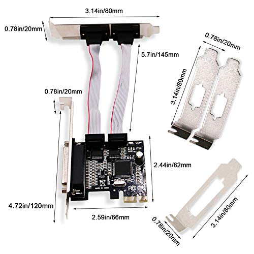 LinksTek PCIE Parallel Serial Ports Card Adapter-2 Ports Serial/RS-232/DB9/COM with 165C550 UART-1 Port Parallel/DB25/LPT-Support SPP/EPP/ECP-with Low Profile Bracket for Slim PCs(PCIE-SE2PA1) - Thumbnail 4