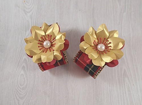Napkin Rings, Plaid Napkin Holders, Hostess Gift, Tableware, Handmade Paper Flower, Ladies Luncheon