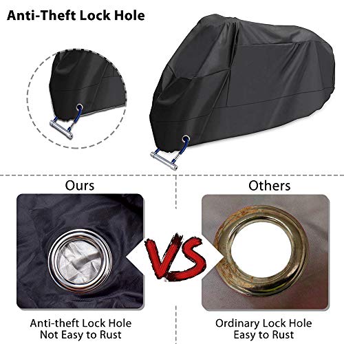 Acelane Waterproof Motorcycle Cover All Weather All Season Vehicle Cover for Indoor Storage Outdoor Protection 210D Durable Material with Lock Holes, Up to 116 inches, Harley Davidson, Honda