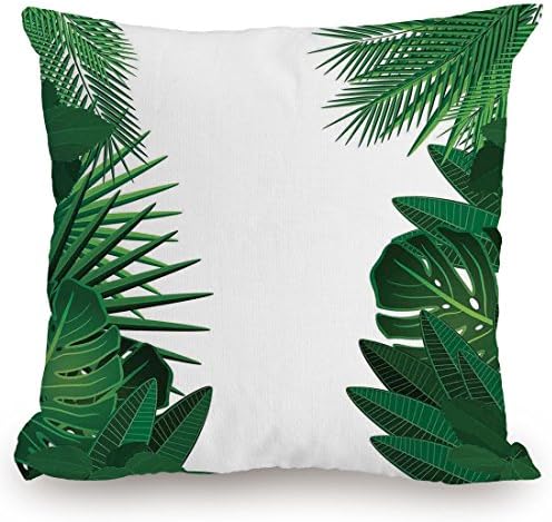 Throw Pillow Cushion Cover,Leaves,Exotic Fantasy Hawaiian Tropical Palm Leaves with Stylish Floral Graphic Art Decorative,Green White,Decorative Square Accent Pillow Case