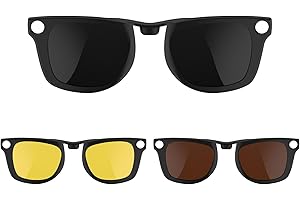 RCSTYLE HiBloks 3Pcs Polarized Clip-on Compatible with Ray-Ban Meta Wayfarer & Gen 2 (RW4008/RW4012 Large), Discoloration Clip for Rayban Meta Gen 2 Accessories (Night Vision Yellow, Black, Brown)