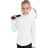 Girls Fashion Shirts Long Sleeve 1/4 Zip Pullover Trendy Tshirt Kids Cute Fall Athletic Workout Tops Basic Tees 5-14 Years