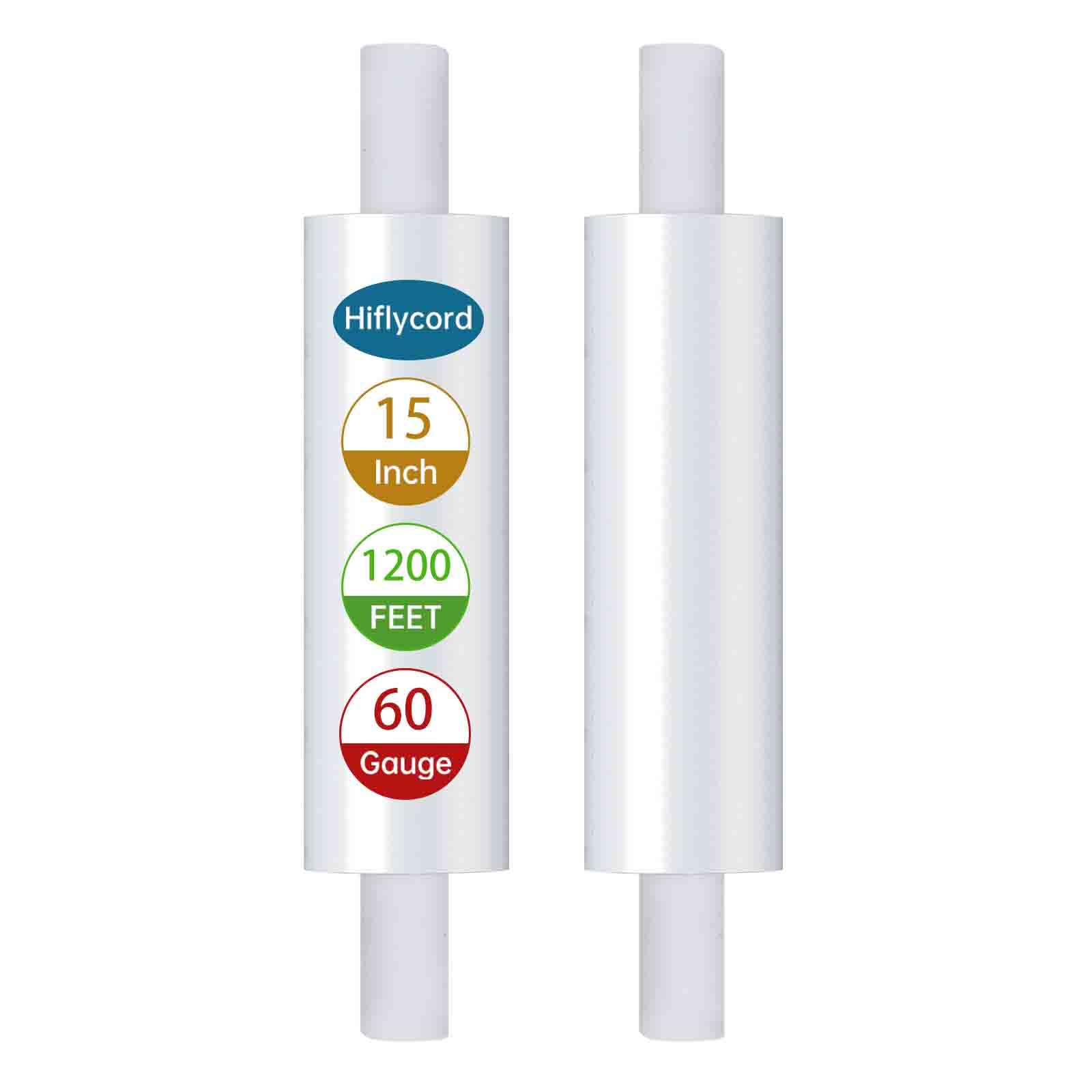 2 Rolls Stretch Film Wrap with Handles 15"x 1200ft, Heavy Duty Clear Plastic Wrap, Shrink Wrap for P