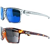 2 Pairs of Raze Journey Sports & Motorcycle Sunglasses Crystal Gray Frame Blue Mirror Lens Tortoise Frame Smoke Lens