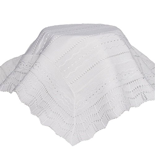 White Knit Baby Christening Shawl for Baptism