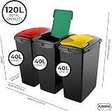 Addis 40 Litre Interlocking Recycling Bins Set of 3 Blue Yellow Lids view 8