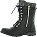 Forever Link Womens Mango-31 Round Toe Military Lace Up Knit Ankle Cuff Low Heel Combat Boots BLK PU 8