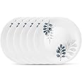 Bormioli Rocco White Moon Botanica Blue, Set Of 6, 10.75" Dinner Plates, Tempered Opal Glass Dishes, Dishwasher & Microwave Safe, Made In Spain.