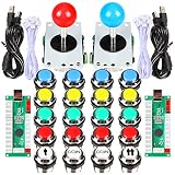 EG Starts 2 Player Classic Arcade Contest DIY Kits USB Encoder To PC Joystick + 8 Ways Sticker + Chrome Plating LED Illuminated Push Button 1 & 2 Player Coin Buttons For Arcade Mame Raspberry Pi Games