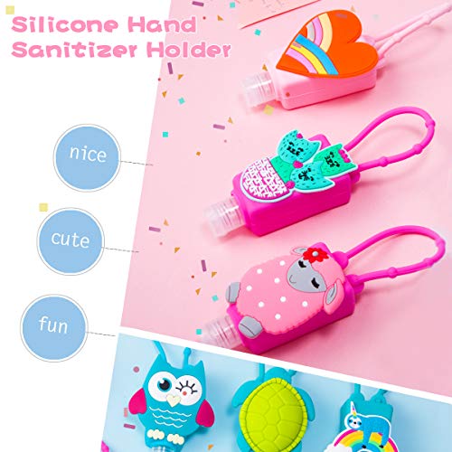 Biubee 6 Sets Cartoon Silicone Hand Cleaner Holders Empty Travel Keychain Carriers with Hand Refillable Bottles Mini Detachable Kids Portable Plastic Leakproof Liquid Soap Bottles for Travel Daily Use