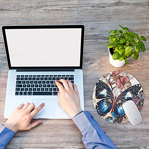 BOSOBO Mouse Pad, Round Butterfly Mouse Mat, Cute Mousepad with Designs, Small Non-Slip Rubber Mouse Pad with Stitched Edges, Customized Mouse Pad for Women Girls Office Computer Laptop Travel Working - Thumbnail 6