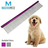 MASTERPETZ Pet Comb, 10 inches Comfortable Grooming Comb with Different-Spaced Rounded Stainless Steel Teeth, Easy Grip and Convenient Grooming for Pets Dog Cat with Medium Coarse Fur - Purple