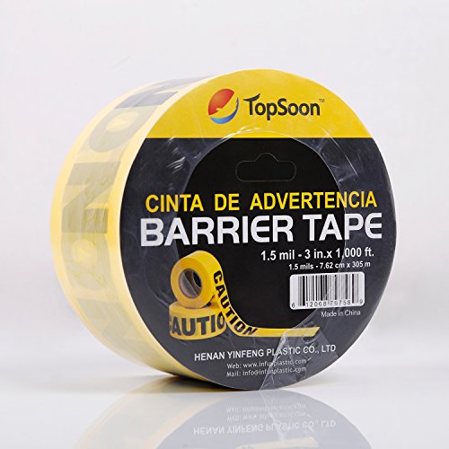 TopSoon CAUTION Tape Roll 3-Inch Wide x 1000-Feet Long Bright Yellow Barrier Tape Construction Tape Halloween Party Tape