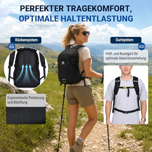 ONETOALL Hiking Backpack for Men and Women, 20 L, Lightweight Small Daypack, Waterproof Backpack with Rain Cover for Day Hikes, Short Tours, Cycling, Commuting, Only 510 g