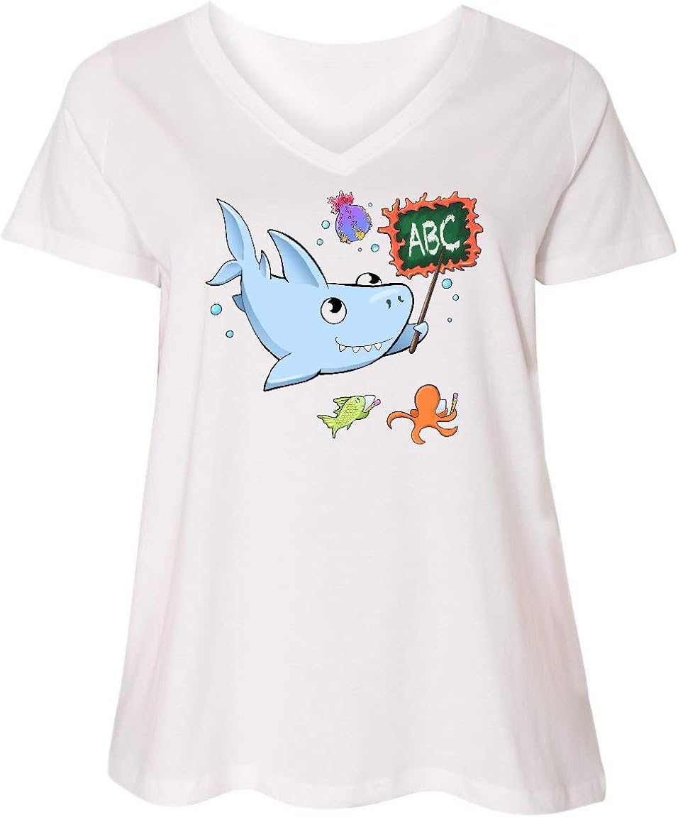 inktastic Teacher Shark with School of Fish Women's Plus Size V-Neck