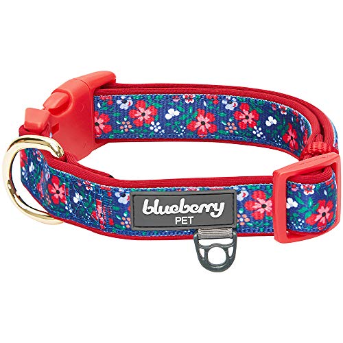 Blueberry Pet 2019 New 8 Patterns Soft & Comfy Pretty Posies Spring Garden Navy Padded Adjustable Dog Collar, Small, Neck 12