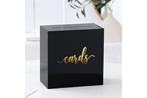 UNIQOOO Black Acrylic Wedding Card Box with Slot, Large 10x10x5.5 inch w/Gold Foil | Wedding Receptions Wishing Well Money Bo