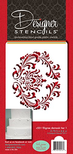 Designer Stencils C551 Filigree Damask Cake Stencil Tier 1, Beige/semi-transparent