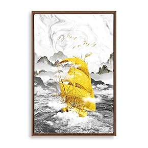 Framed Golden Sailing Home Artwork for Living Room Bedroom