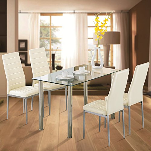 5pc Glass Dining Table With 4 Chairs Set Glass Metal Kitchen Furniture Home Furniture Gallery