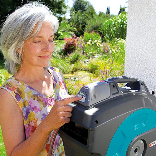 GARDENA Retractable Battery Operated Hose Reel 115Feet With Convenient