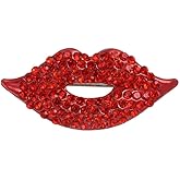 Dreuyet Sexy Red Lips Brooch Pin for Women Crystal Rhinestone Quiet Gestures Brooches Elegant Kiss Mouth Lapel Pins Clothes Dress Accessories Jewelry Lover Gift