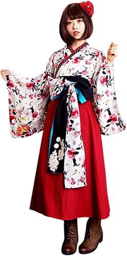 Amazon Favoriteオリジナル ホワイト 大正ロマン袴風レトロ花柄ワンピース ワンピース チュニック 通販