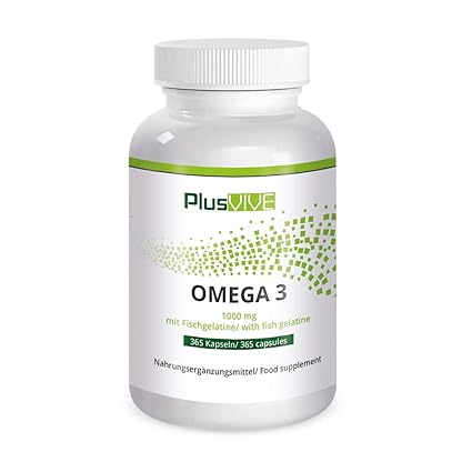 Plusvive - 365 cápsulas de omega 3 con recubrimiento de gelatina de pescado (1000 mg)