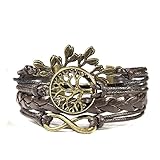 HITOP Jewelry Mens Womens Leather Bracelet, Vintage Leaves Life Tree Charm Bangle, Brown