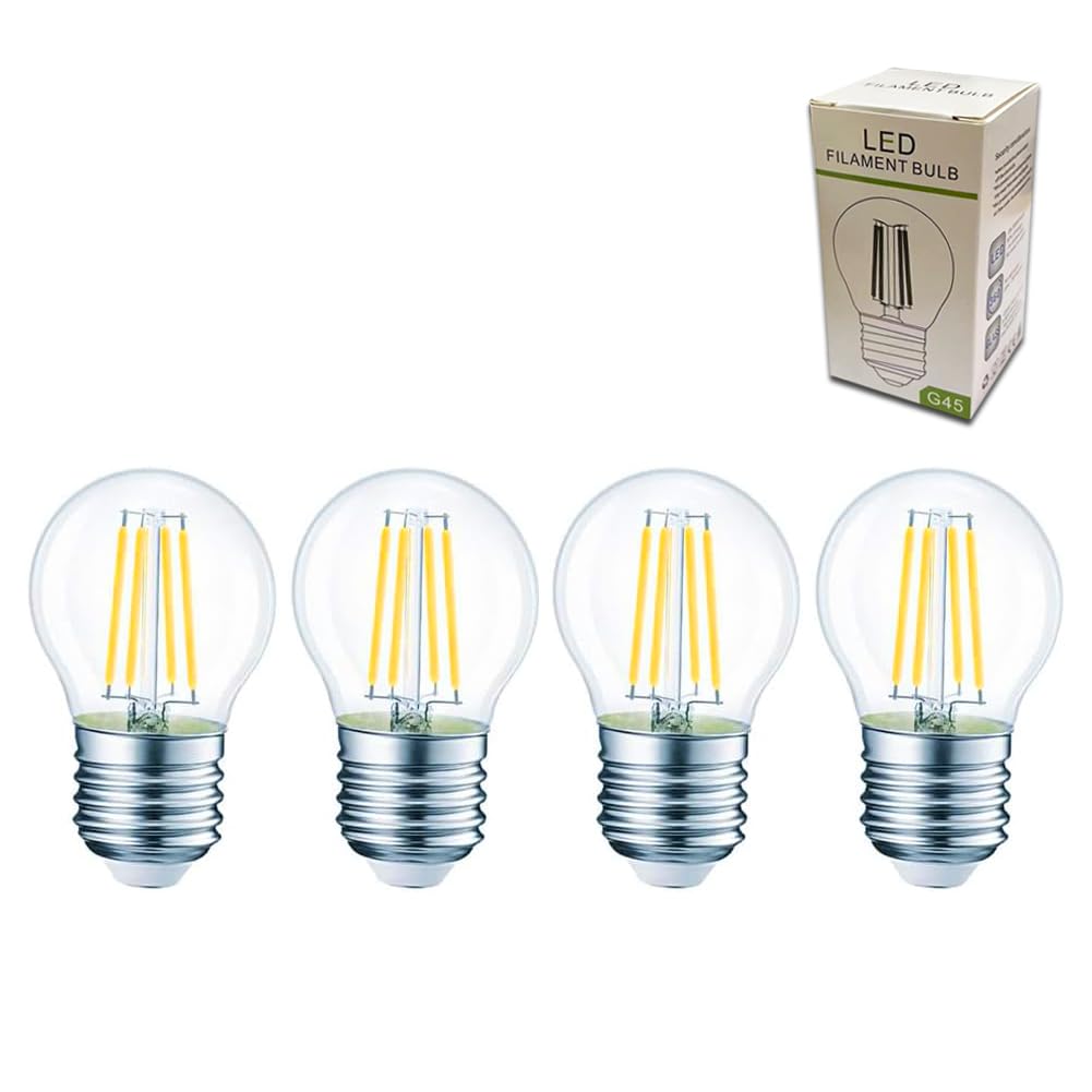 Xnordcaper G45 E27 Dimmable Golf Ball LED Light Bulbs, 4W Energy Saving G45 Mini Globe LED Filament Light Bulb Clear Glass 2700K Warm White E27 SES Edison Screw Bulbs, 40W Equivalent, Pack of 4 — image 1