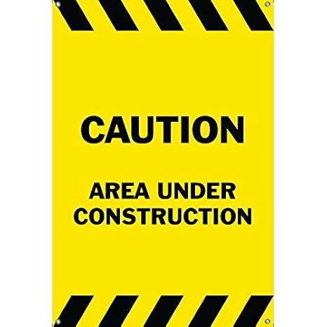 Caution Area Under Construction Banner Sign 3ftx2ft Yellow W Black