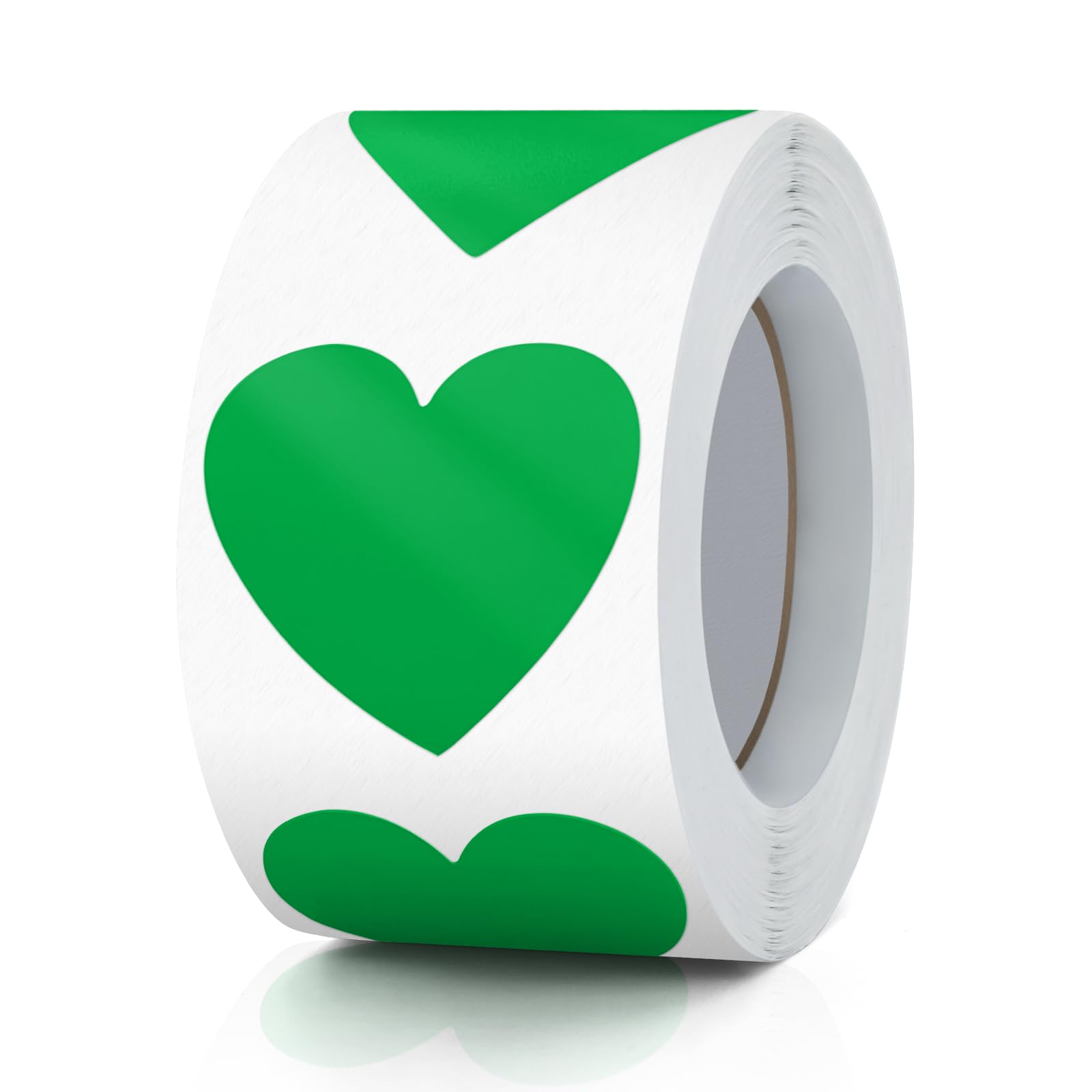 Meitaat Green Heart Stickers Roll 3.8 cm Valentine's Day Love Shape Labels Waterproof Removable for Craft Envelopes Boxes Gift Tags Bags Wedding 500 PCS