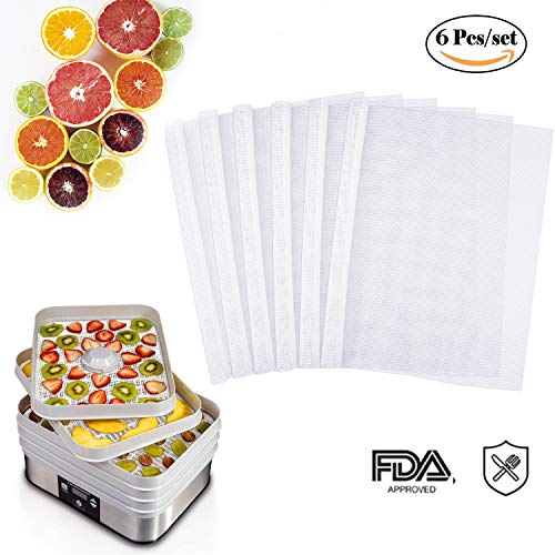 TABIGER Pack of 6 Reusable Non Stick Silicone Dehydrator Mesh Sheets 14" x 14" for Excalibur 2500 3500 2900 3900 Food Fruit Dryer Fits Excalibur 5 and 9 Trays