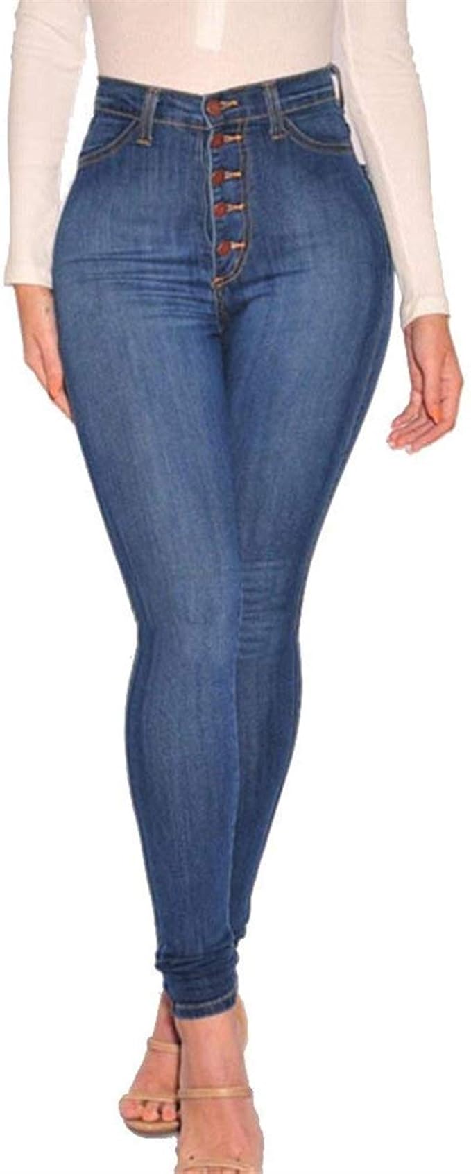 Damen High Waist Jeans Stretch Skinny Hose Mit Knöchel Mädchen Pfen Einreihig Mit Taschen