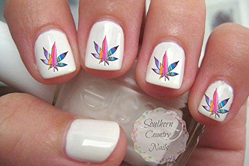 Marijuana Pot Leaf Rainbow Color Nail Art Decals