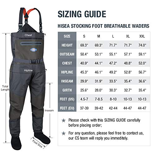 HISEA Fly Fishing Chest Waders Breathable Stocking Foot Wader Without