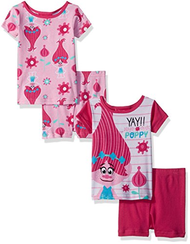 Trolls Toddler Girls' Trolls Cotton 4-Piece Pajama Set, Pink, 3T