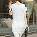 Anself New Fashion Women Chiffon Blouse Embroidery Crew Neck Short Sleeve Loose Fit Casual Tops White/Black M