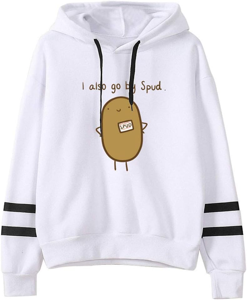 STORTO Womens Hooded Sweatshirts Cute Potatoes Pattern Teen Girls Hoodies Casual Loose Pullover Sweatshirt Outwear