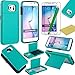 Galaxy S6 case, S6 case, Fulland Hybrid Body Armor Silicone + Hard Case Cover with Credit Card ID Card Holder and Kickstand for Samsung S6 Plus Stylus Pen and Screen Protector -Aqua Green