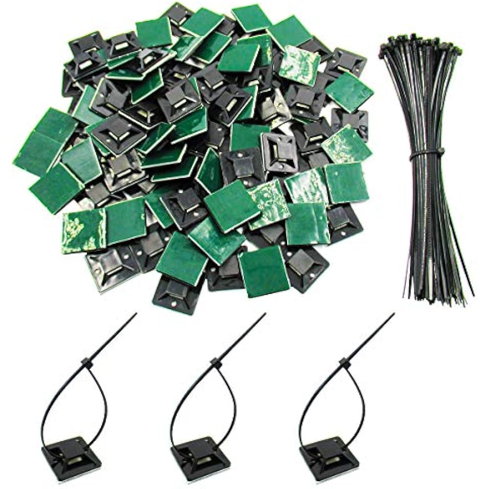 Cable Ties 100 Pack Black Self Adhesive Mounts 1 Cable Ties 100 Pack Black Self Adhesive Mounts 1