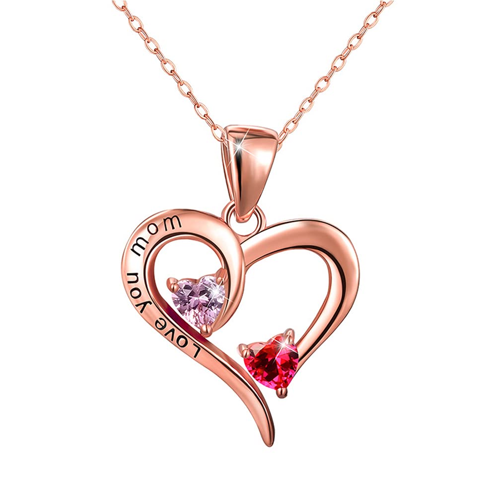 PEARLOVE Heart Necklace,Gold Plated 925 Sterling Silver Necklace,Heart Pendant with Cubic Zirconia Necklace for Women Girls