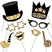 Gold Photo Booth Props (No Glitter) - Mix of Hats, Lips, Mustaches, Crowns and More (22 pcs) - Durable and Vibrant - Perfect for Birthday Parties, Weddings and More