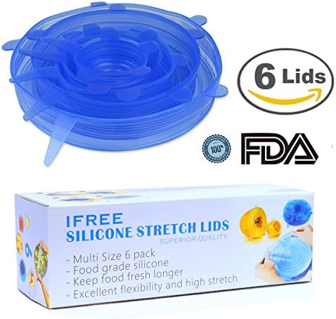 Silicone Stretch Lids, IFREE 6-Pack of Various Sizes - Stretchable, Reusable, Durable Kitchen Gadget, Dishwasher and Freezer Safe, Preserve Food (Blue)