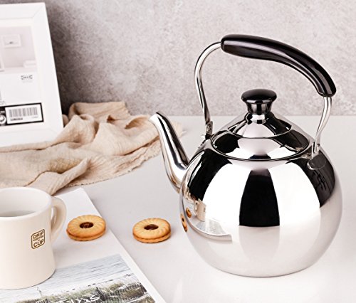 Stainless Steel Tea Kettle Whistle for Stovetop, Mirror Finish Surface, Bakelite Handle Fast Boiling FLH 2 Quart