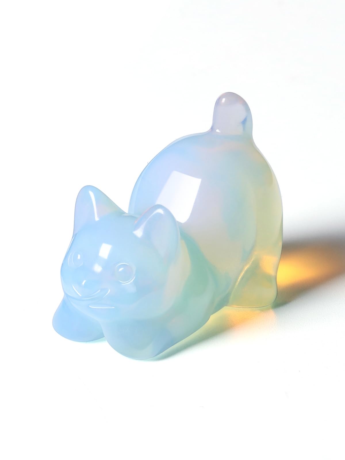 JSDDE Synthetic Opalite Crystal Cat Figurine for Cats Lovers Cute Gemstone Ornaments for Home Office Cat Statue Gifts